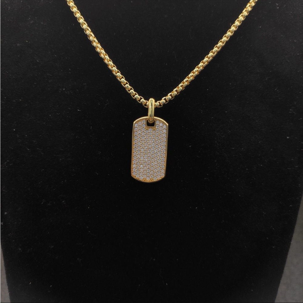 David Yurman Gold-Tone Pavé Dog Tag Necklace - Gold - Picture 3 of 7